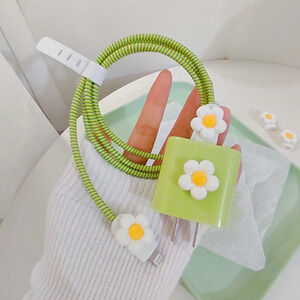 White Flower iPhone Charger Cable Protector P36